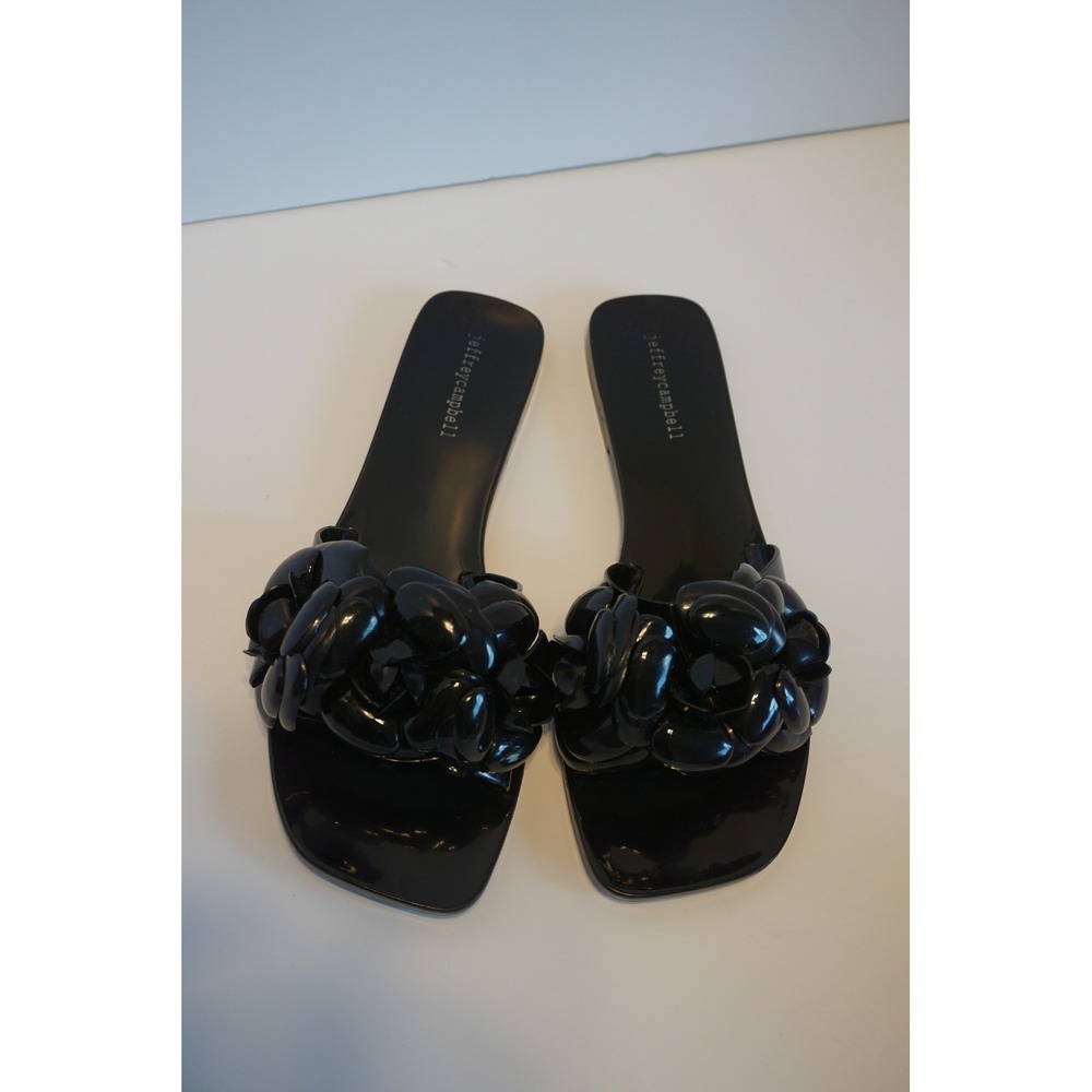 Jeffrey Campbell Black Jelly Slide Sandals Floral Square Toe Flat Shoes Size 10